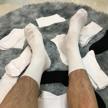 白袜男3双装纯色中长筒白袜男潮港风竖条纹白男士秋冬性感袜子长筒