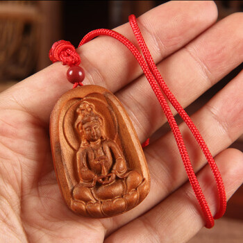 平安观音挂件木质佛像吊坠木雕观世音菩萨男女佛牌 观音项链(红绳)