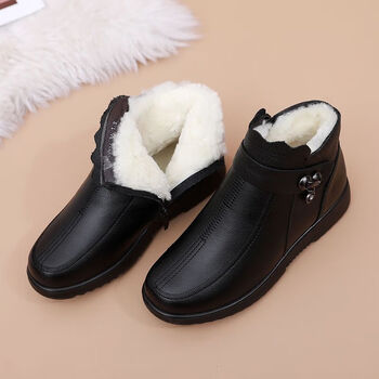 然娴毛皮鞋女牛皮女士羊毛妈妈棉鞋防滑保暖老奶奶冬季加厚透气舒适棉