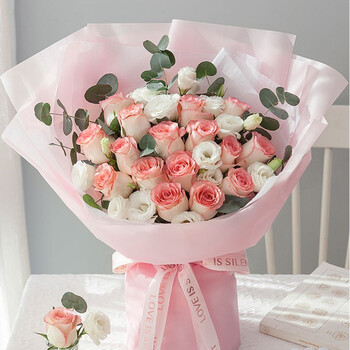 花递鲜花速递11朵红玫瑰花束生日礼物送女友同城配送 慢慢喜欢你-19朵爱莎玫瑰+桔梗| YY79