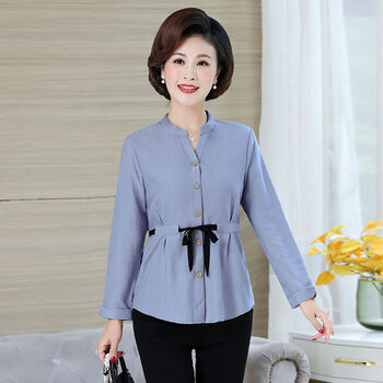 女装休闲宽松衬衣气妈妈春秋装套装衬衣服4050岁中年妇女春单上衣浅