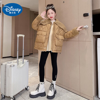 迪士尼disney女童棉服外套秋冬款2023新款洋气女大童夹棉上衣儿童冬装