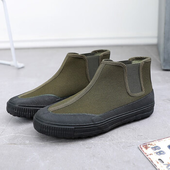 高帮元宝鞋橡胶底迷彩解放鞋高腰平底工地工作劳保鞋 藏青【元宝鞋】