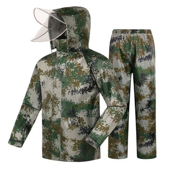 【精选】迷彩双层分体雨衣雨裤套装绿加厚男登营训练服防水骑行劳保
