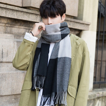 浪莎围巾男冬季薄款格子男士围巾韩版学生情侣长款保暖男生围脖送男友