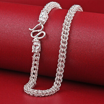 银项链999纯银灯笼链足银龙头霸气个性潮男白银链子饰品颈链 长55cm