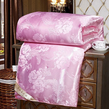 被子学生宿舍四季通用悠云鸟贡缎蚕丝被牡丹花粉220x240cm6斤春秋被