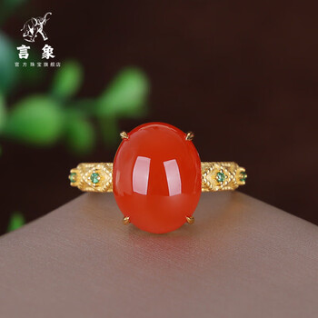言象官方天然原矿南红冰红戒指时尚轻奢18k金珠宝食指戒女款1217号戒
