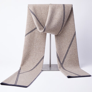 moss品牌男士羊绒围巾秋冬季高档商务休闲针织长款保暖围脖男 驼色