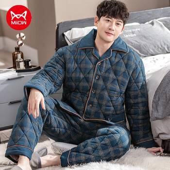 男睡衣男冬季加厚棉男款秋冬款夹棉加棉加大码男士家居服套装1052l
