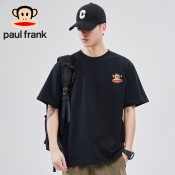 大嘴猴（paul frank）短袖t恤男2023夏潮牌简约印花宽松男装t恤纯棉重磅240g黑色M