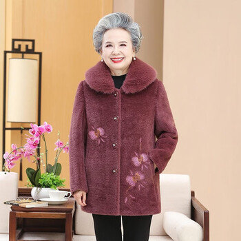 孜颜 中老年女装冬装外套厚妈妈装老年人大衣加绒保暖70岁奶奶装衣服 蝶语豆沙红【加绒超暖】 6XL（建议160-170斤）
