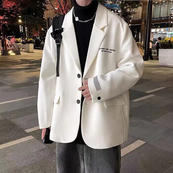 布鲁森(bulusen)西装男青年文艺字母印花小西服休闲翻领外套学生痞帅
