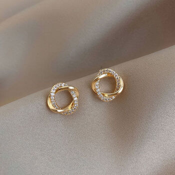 香港轻奢品牌清仓18小圆圈几何镶钻耳钉耳环耳扣耳饰金女配饰k