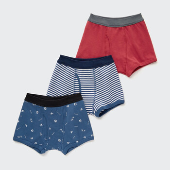 优衣库童装男童短裤3件装针织印花学生内裤46428066蓝色110cm110cm