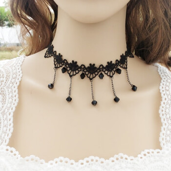 蕾丝低领配饰项链锁骨女夏季脖子饰品黑色颈带项圈颈饰颈链黑色49