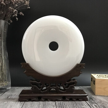 天然阿富汗白玉平安扣精品摆件和氏璧玄关酒柜玉器天然工艺品玉璧直径