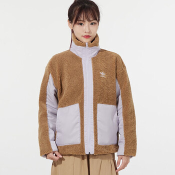 adidas阿迪达斯三叶草女装夹克秋季新款摇粒绒羊羔绒运动服舒适保暖