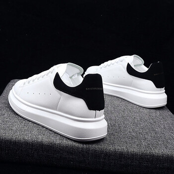 彩虹尾小白鞋男情侣运动休闲鞋男士内增高系带厚底板鞋男鞋新品 白黑