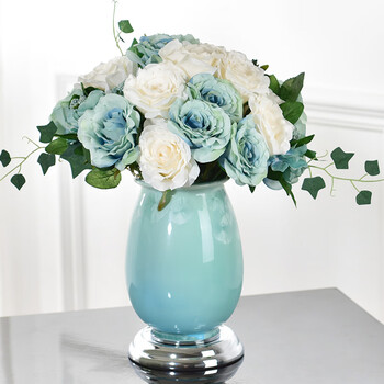 辰鱼欧式家居装饰品陶瓷花瓶摆件客厅玄关插花仿真花样板房酒柜美式餐桌摆设冰湖浮萍花瓶 富贵玫瑰套装 图片价格品牌报价 京东