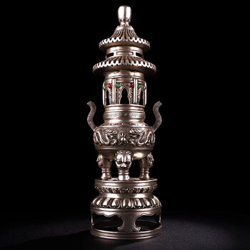 铜人艺巷全铜白铜塔香炉塔式熏香炉带底座盘香炉香薰炉三足鼎炉家居