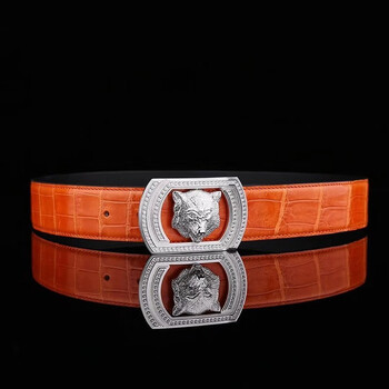 新加坡进口尼罗鳄鱼肚皮高光整条不拼接皮带男士腰带手工镶钻史蒂芬钢
