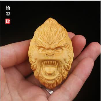 小叶黄杨木雕文玩猴头手把件创意汽车挂件实木雕刻工艺品齐天大圣孙