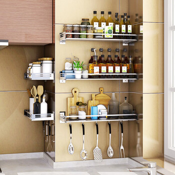 厨房置物架壁挂免打孔304不锈钢墙壁置物架挂架隔板层架调料收纳架夏