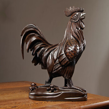 重礼客厅装饰品工艺品十二生肖木雕刻大公鸡摆件实木质动物鸡家居