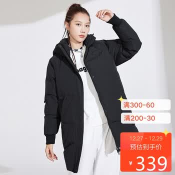 361度女羽绒服2021冬季中长款羽绒服保暖连帽简约运动服外套
