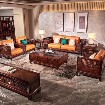 质木匠 红木家具 印尼黑酸枝(学名:阔叶黄檀)新中式沙发客厅真皮家具