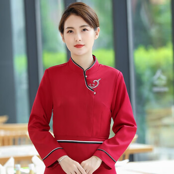 绿荷依  酒店餐馆服务员工作服短袖中式餐厅饭店前厅员工制服餐饮火锅
