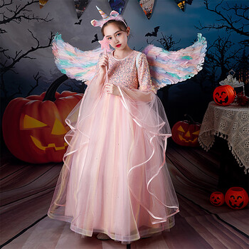 盆栽趣儿童超仙天使裙万圣节儿童服装精灵小女巫舞会装扮演出服女童