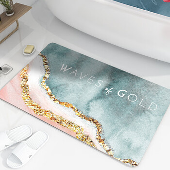 意尚浴室地垫防滑垫硅藻泥吸水垫子卫生间门口脚垫 粉蓝海岸40*60cm