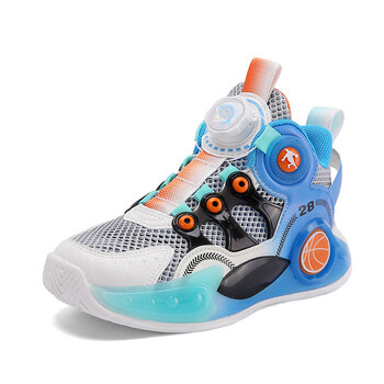 耐氪旋转扣儿童篮球鞋男童运动鞋夏季镂空网面透气男孩旅游青少年灰月