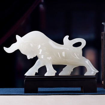 星星点灯玉石旺市牛卧牛摆件客厅办公室玉雕件装饰品生肖牛乔迁开业