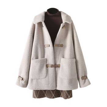 秋冬季连衣裙套装裙子女装200斤秋冬套装女洋气羊羔毛外套显瘦短裙三潮 七天内发出 外套+上衣+短裙 三 XL 建议115-125斤