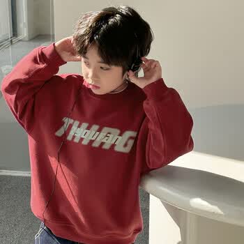 万喆童装男童卫衣儿童2024新款男孩红色中大童春装上衣春秋款潮 红色