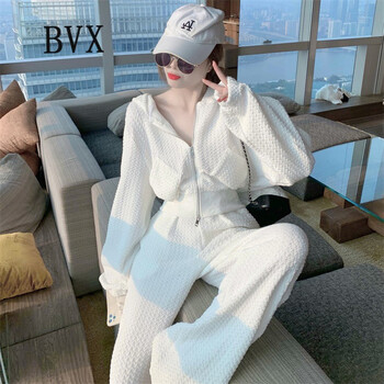 BVX春秋季运动休闲套装女2022新款街头风时髦气质连帽卫衣网红洋气时尚两件套 白色 L
