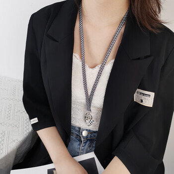 珍格（zhenge） 手机挂绳长款斜挎可背挂脖不勒脖子结实耐用挂链短款手腕绳黑白格精致爱心扣吊坠女款 【挂脖款】黑白格爱心扣挂绳 加梯形夹片