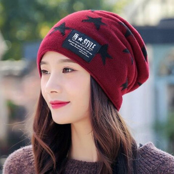 帽子女秋冬韩版加绒加厚针织帽情侣帽户外保暖毛线帽护耳帽枣红色多