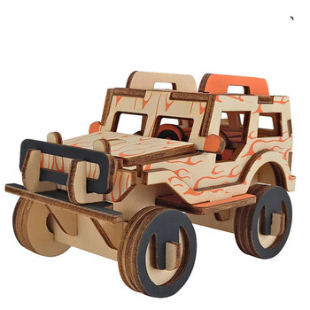儿童木质拼图立体3d仿真玩具模型男孩子拼装积木制头吉普车