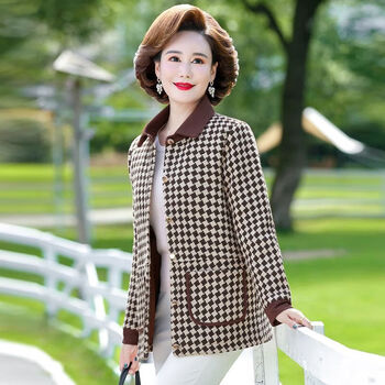 中老年人妈妈装秋装外套女40到50岁60洋气格子上衣春秋款中年女装