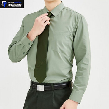 添光陆军式长袖衬衣商务职业宽松大码衬衫军绿色内衬衣职业衬衫春秋