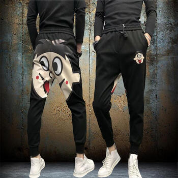 火旺仔衣服紧身男女套装精神小伙社会摇摆青年情侣 黑色裤子【旺仔】