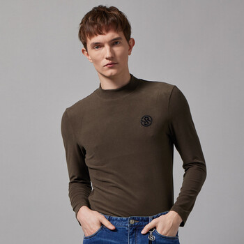 威雅 男装 男士 绿色 绒面logo 长袖 t恤 军绿色 46【图片 价格 品牌