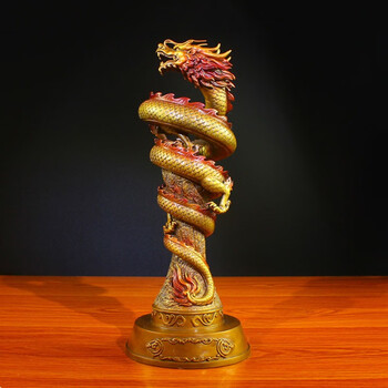郎凯丹顿 纯铜盘龙柱摆件全铜蛟龙奖杯工艺品中国龙客厅玄关酒柜书房