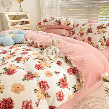 乐蜗家纺四件套牛奶绒四件套秋冬季加珊瑚绒被套床单法兰绒宿舍床上