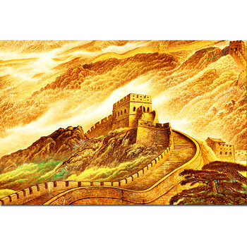 陆航博越金色万里挂画旺业海报建筑画客厅办公室背景玄关装饰贴画【图