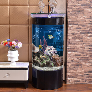 hkpz鱼缸半圆形客厅落地家用小型招财生态免换水玻璃金鱼缸水族箱造景